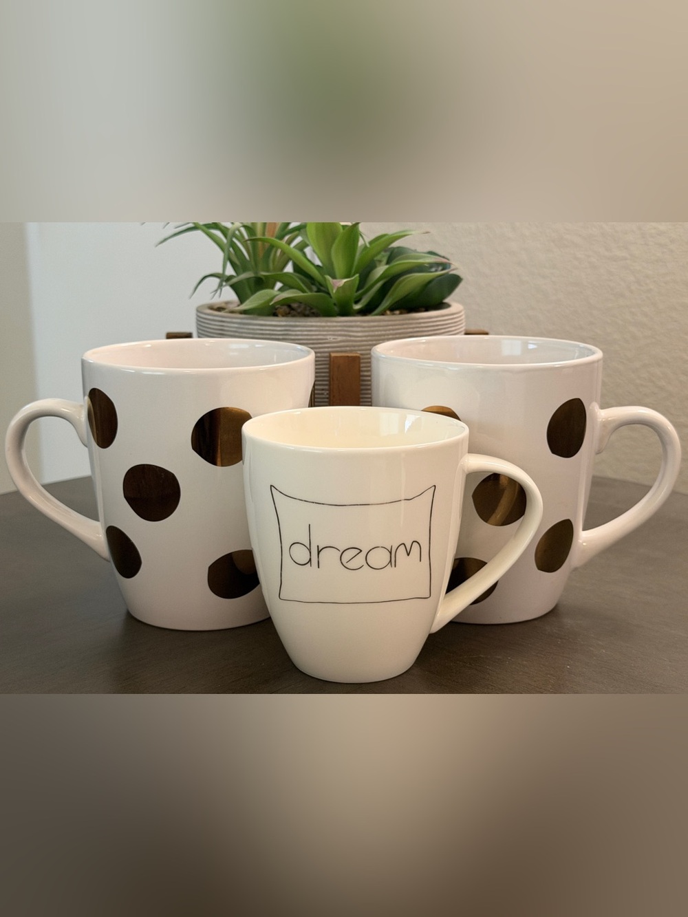Set of 3 Mugs~ 2 XL Gold Polkadot Mugs & 1 M Dream Mug